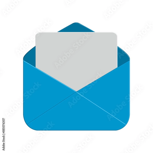 Fototapeta 3d blue open mail envelope icon with white paper empty