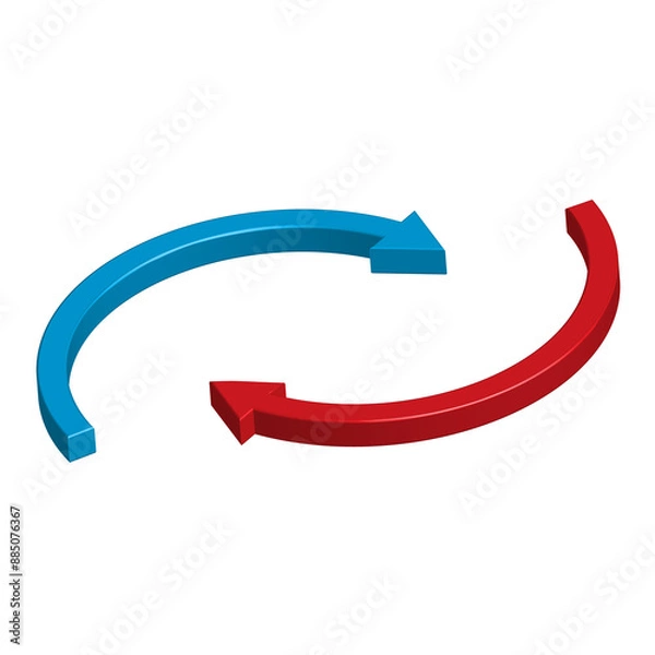 Fototapeta Red and blue arrow looping symbol in circle direction realistic 3d icon design for element