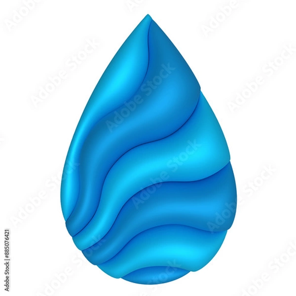 Fototapeta Blue water drop 3d icon nature freshness symbol for element