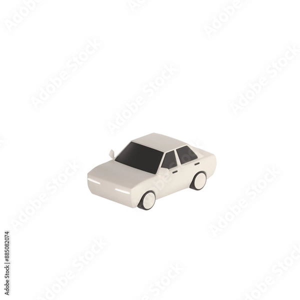 Fototapeta lowpoly 3d white car icon object