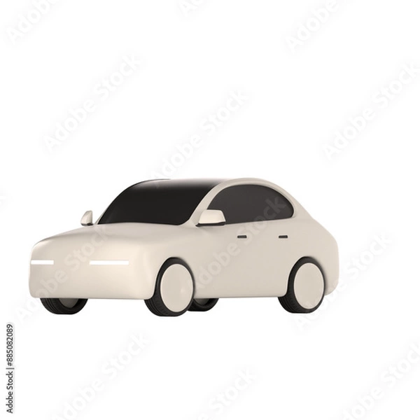 Fototapeta lowpoly 3d white car icon object