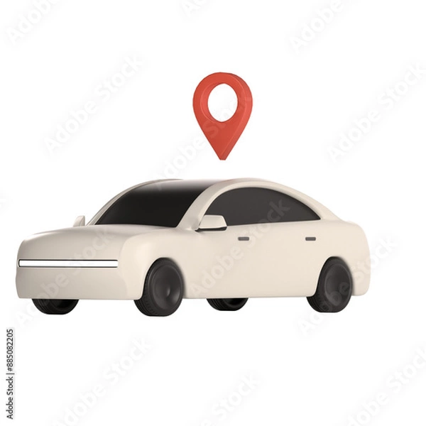 Fototapeta lowpoly 3d white car icon object