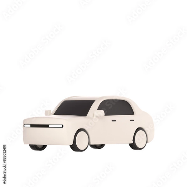 Fototapeta lowpoly 3d white car icon object