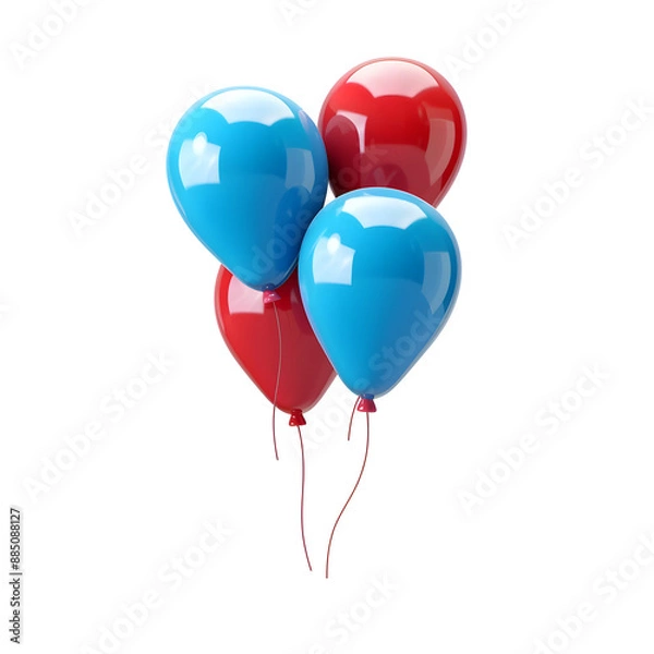Obraz Red and white balloons isolated on white background with red and blue balloons in a festive party decoration theme