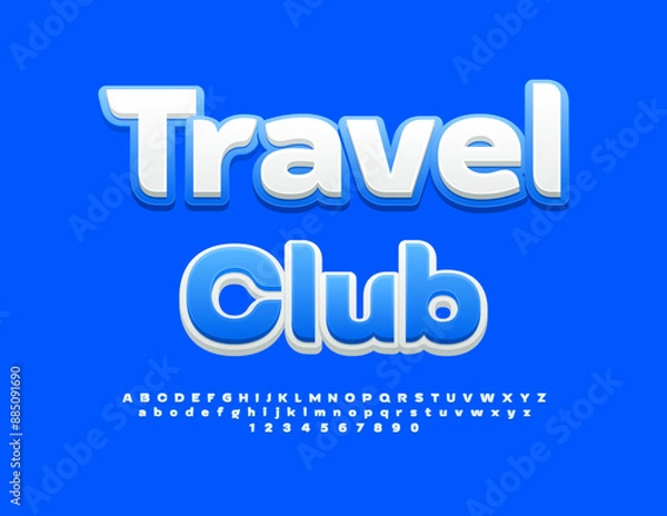 Fototapeta Vector creative sign Travel Club. White and Blue Bright Font. Stylish Alphabet Letters and Numbers set.