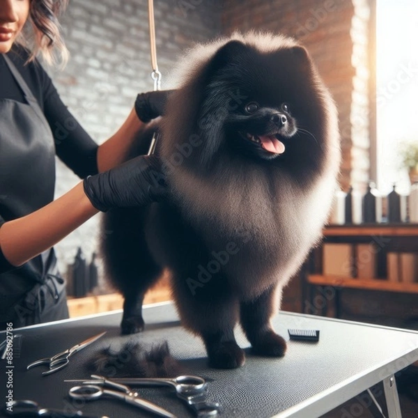 Obraz Professional Dog Groomer specializing in Spitz Dog Trimming Service. Generative ai.