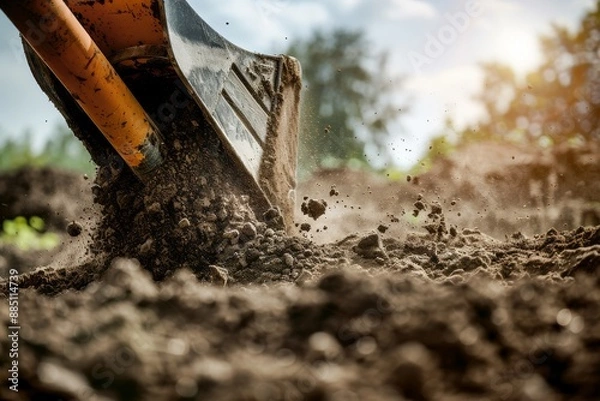 Fototapeta Close-Up of Crawler Backhoe on Soil. Beautiful simple AI generated image in 4K, unique.