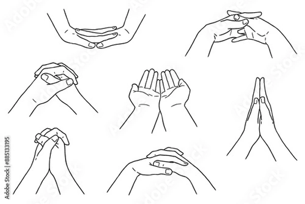 Fototapeta 組む手、合わせる手（線画のみ）
