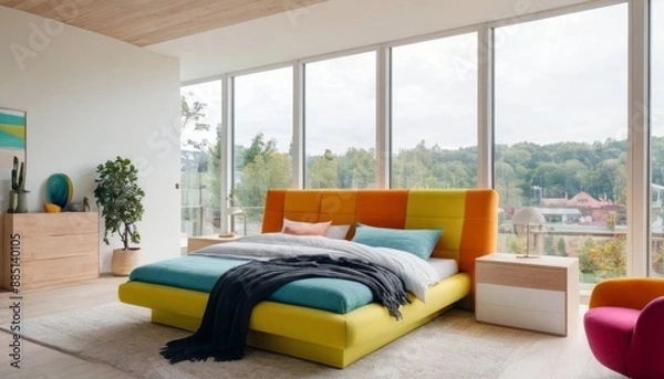 Obraz Modern bedroom with harmonious bright colors