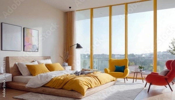 Obraz Modern bedroom with harmonious bright colors