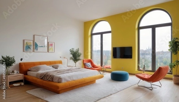 Obraz Modern bedroom with harmonious bright colors