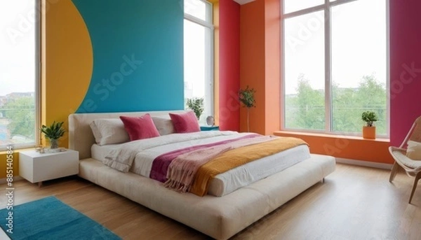 Obraz Modern bedroom with harmonious bright colors