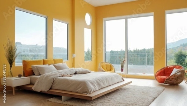 Obraz Modern bedroom with harmonious bright colors