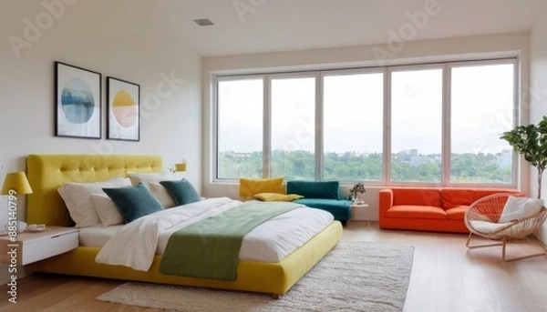 Obraz Modern bedroom with harmonious bright colors