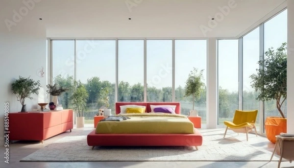 Obraz Modern bedroom with harmonious bright colors