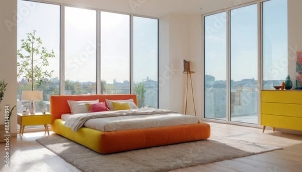 Obraz Modern bedroom with harmonious bright colors