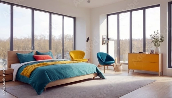 Obraz Modern bedroom with harmonious bright colors