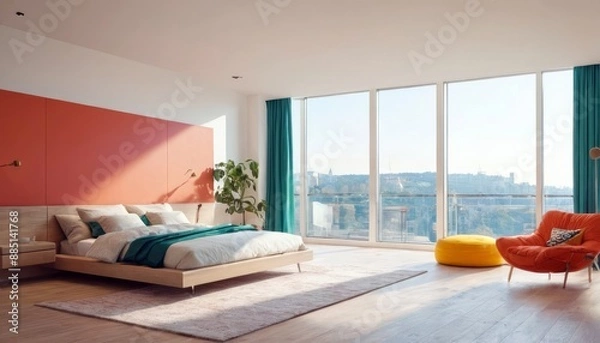 Obraz Modern bedroom with harmonious bright colors