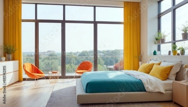 Obraz Modern bedroom with harmonious bright colors