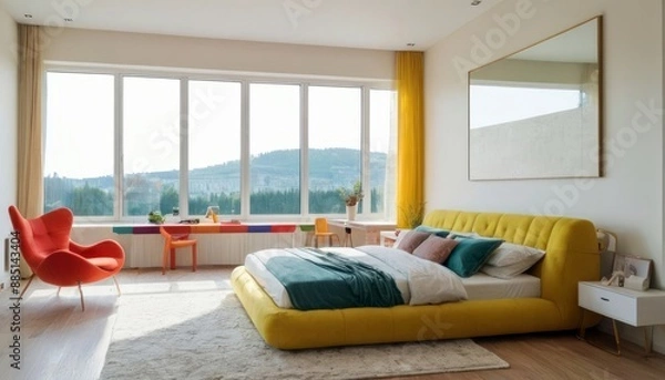 Obraz Modern bedroom with harmonious bright colors