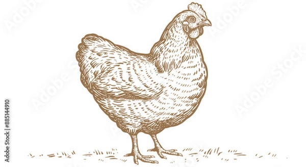 Fototapeta Chicken, hen, sketch. Vintage retro print, chicken, hen sketch ink pencil style drawing, engrave old school. Sketch artwork silhouette chicken, hen isolated on white background. Vector Illustration