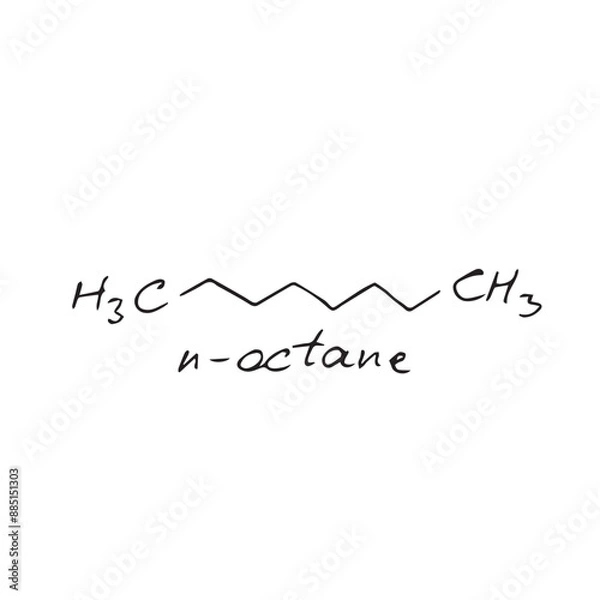 Fototapeta n-actane molecule formula. Hand drawn imitation of n-actane structural model