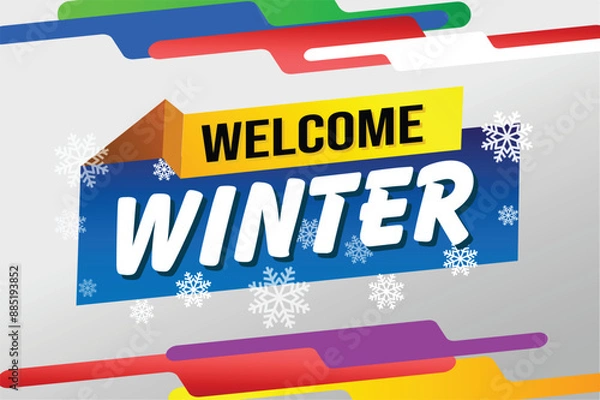 Fototapeta welcome winter word text concept icon logo sign symbol vector note blue style for use landing page, template, social media, web, mobile app, poster, banner, flyer, background, gift card, coupon

