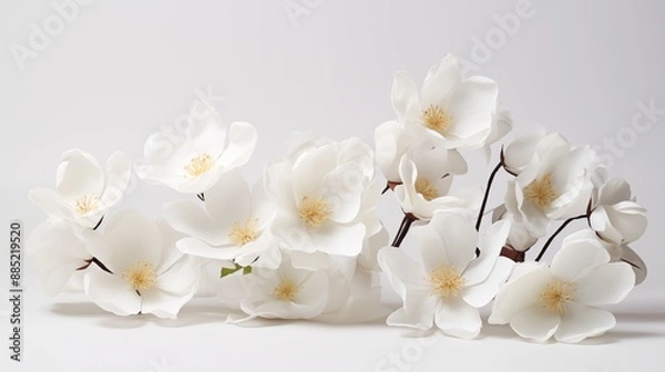 Fototapeta Magnolia Blossoms in Full Bloom Against a Soft White Background
