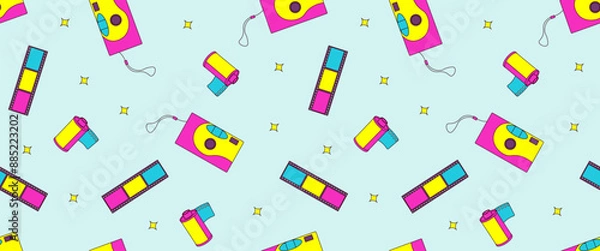 Obraz Seamless pattern with 90s retro elements, photo objects