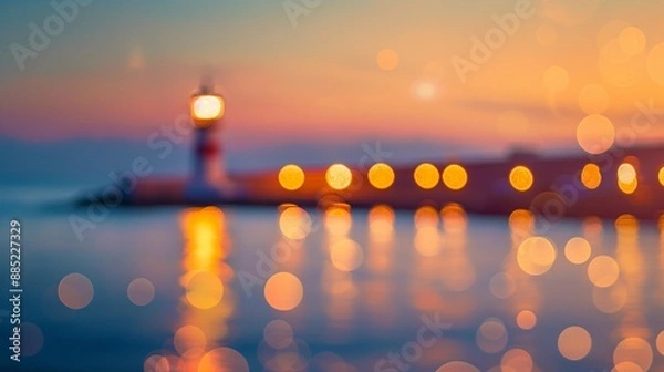 Fototapeta Colorful and beautiful bokeh background, port city and bokeh lights. A digital background or element of graphics, For Christmas, Birthday, anniversary party celebration wallpaper with copyspace.