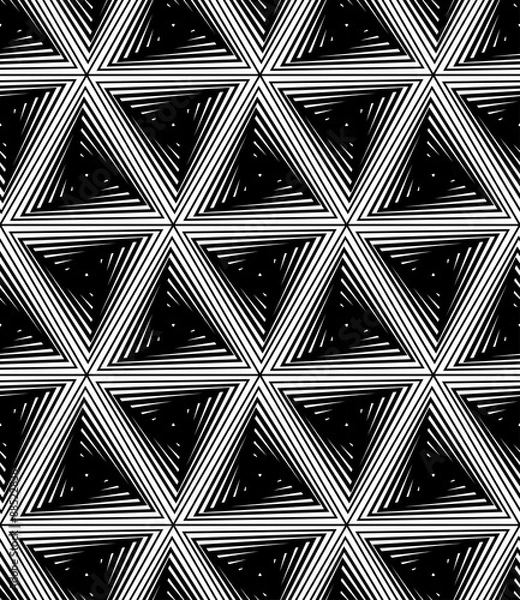 Fototapeta Black and white geometric seamless pattern, abstract background.