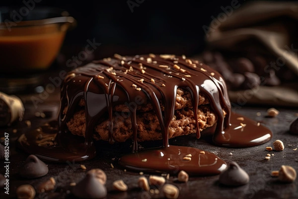 Fototapeta CHOCOLATE DRIPPING ON BISCUITS