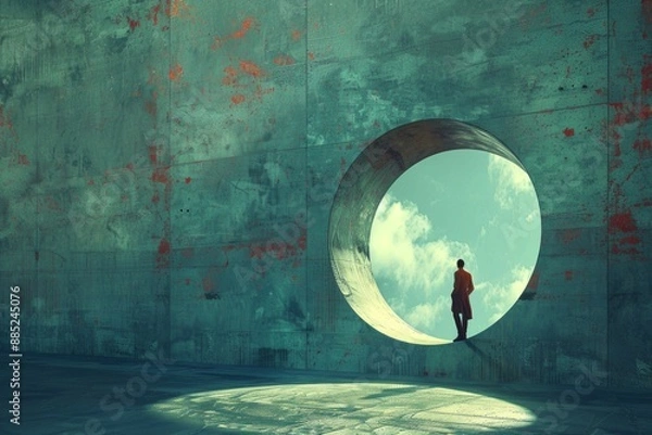 Fototapeta A figure of a person in a geometric shape on a colorful bright background.