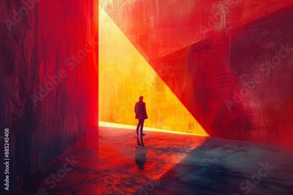 Fototapeta A figure of a person in a geometric shape on a colorful bright background.