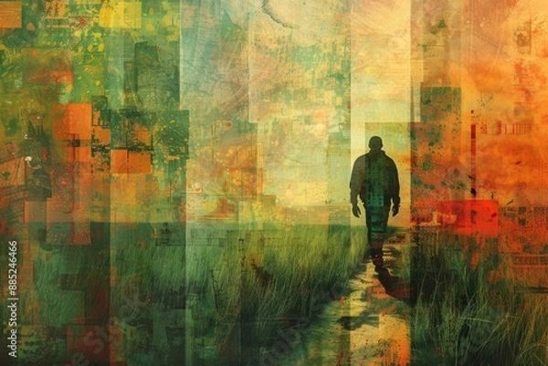 Fototapeta A figure of a person in a geometric shape on a colorful bright background.