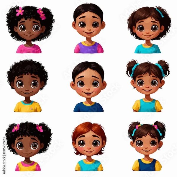 Fototapeta Colorful Cartoon Character Portraits: A Collection of 12 Diverse and Friendly Faces