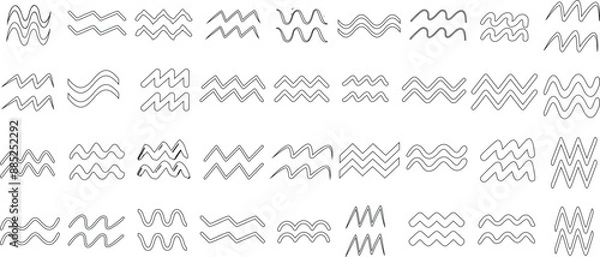 Fototapeta Aquarius symbol line art, wavy line vector icons, black outlines, abstract design, astrological elements, seamless patterns