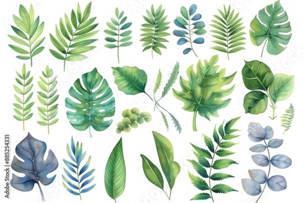 Fototapeta Tropical and temperate leaves collection i