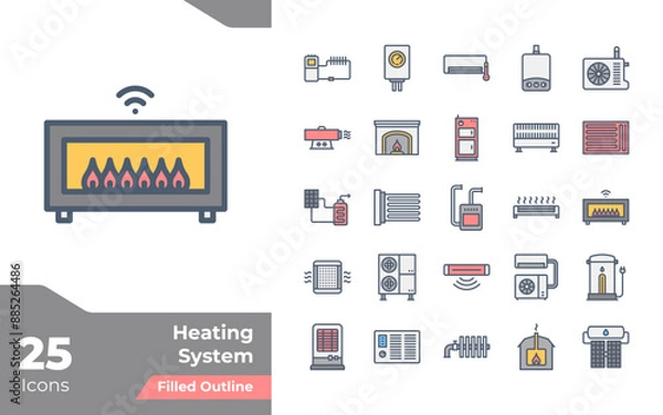 Obraz Heating System Filled Color Icons