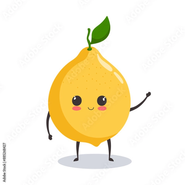 Obraz Vector illustration kawaii lemon with smiling face waving his hand