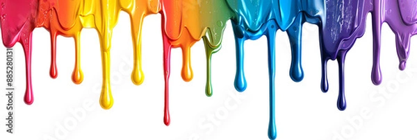Fototapeta Rainbow paint drips on transparent background colorful dripping colors