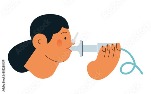 Fototapeta Female Performs Pulmonary Function Test. Modern Flat Vector Illustration. Lung Function Test on Patient. 