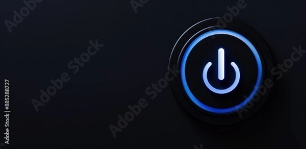 Fototapeta a black power button with a blue light on and a black background