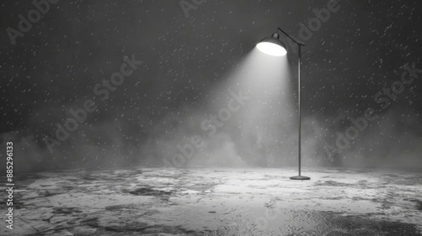 Fototapeta Empty space with one lantern light. moody with smoke. 