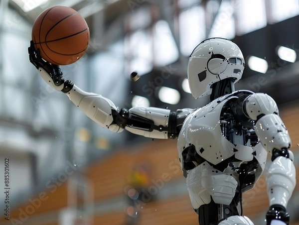 Obraz White robot basketball shootout