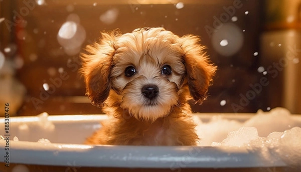 Obraz Cute Puppy Bath Time with Shampoo
