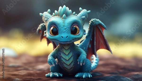 Obraz Animated Cute Blue Dragon Closeup