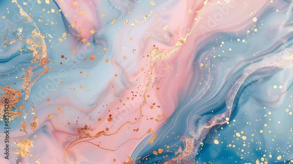 Obraz Luxurious Abstract Pink and Blue Marble Texture with Gold Splashes