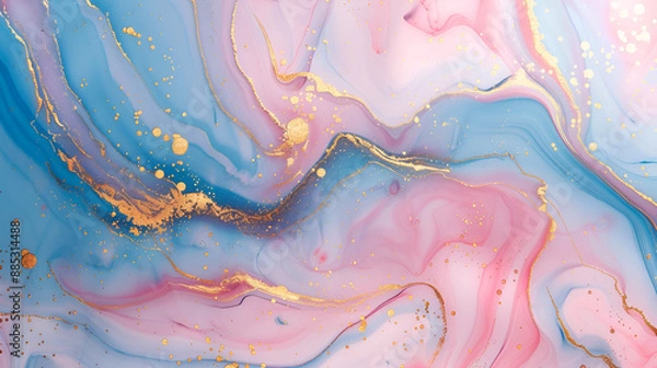 Obraz Luxurious Abstract Pink and Blue Marble Texture with Gold Splashes