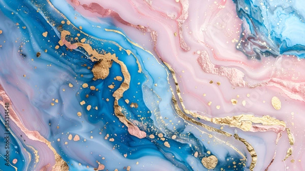 Obraz Luxurious Abstract Pink and Blue Marble Texture with Gold Splashes